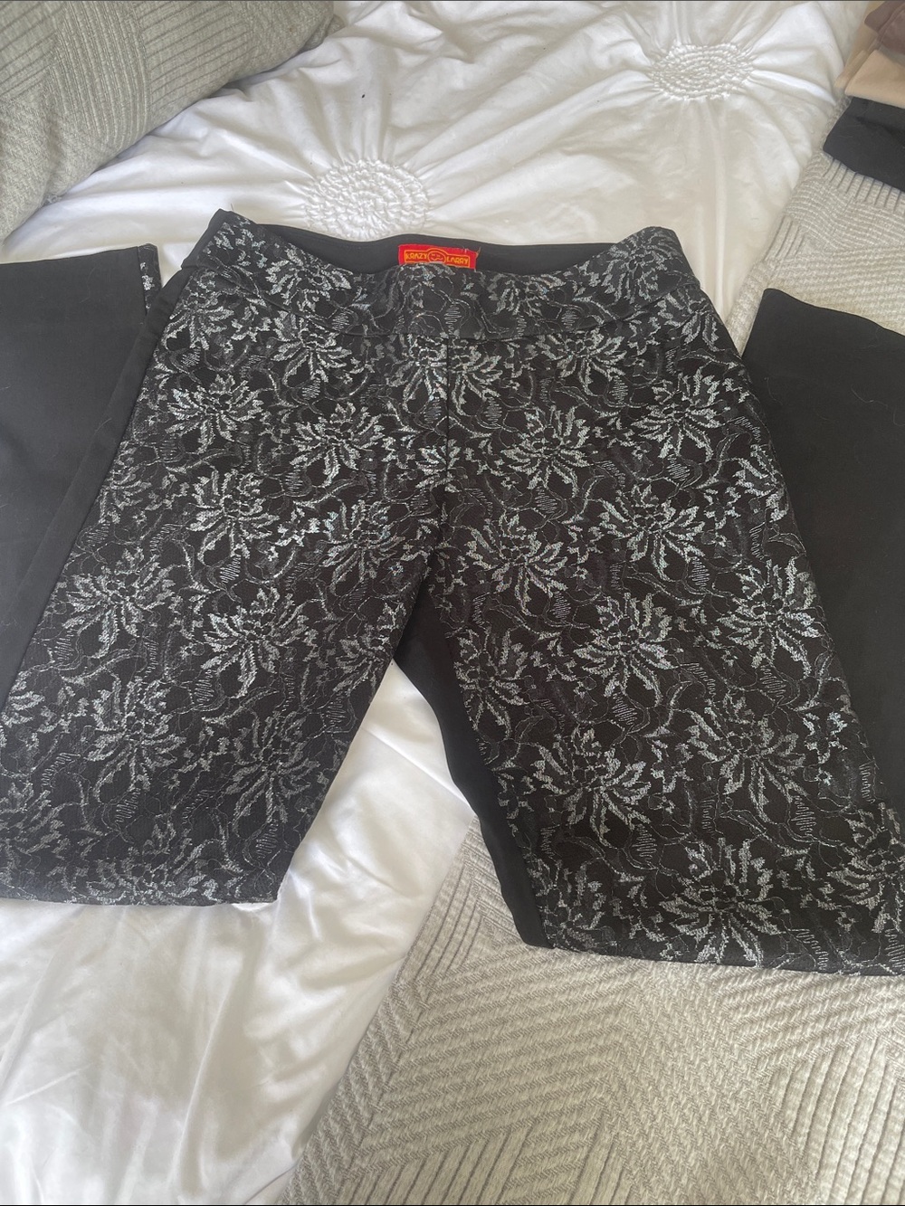 Silver embroidered black pants size 6